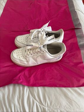Nike Women’s White Leather Sneakers customized with Chanel logo